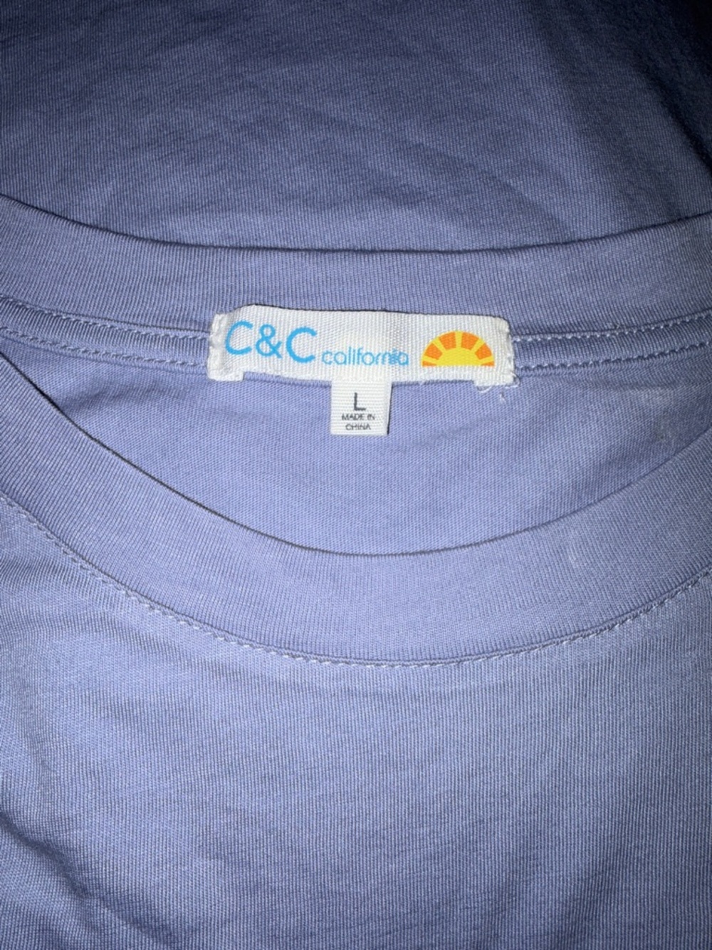 C&C California Embroidered Eyelet Sleeve Tee L Light Blue - Picture 5 of 7